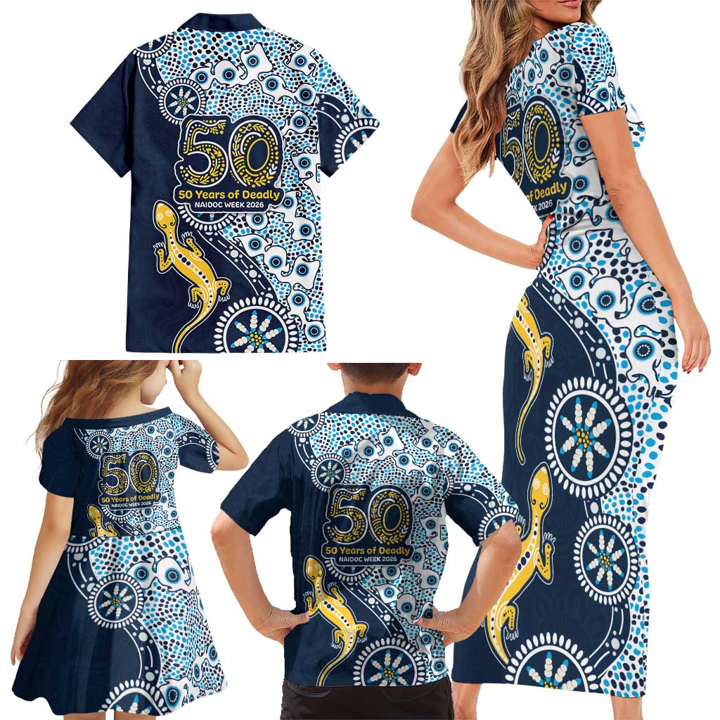 Gold Coast Titans NAIDOC Week 2026 Family Matching Short Sleeve Bodycon Dress and Hawaiian Shirt Aboriginal Lizard Dot Painting - 50 Years of Deadly
