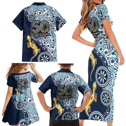 Gold Coast Titans NAIDOC Week 2026 Family Matching Short Sleeve Bodycon Dress and Hawaiian Shirt Aboriginal Lizard Dot Painting - 50 Years of Deadly