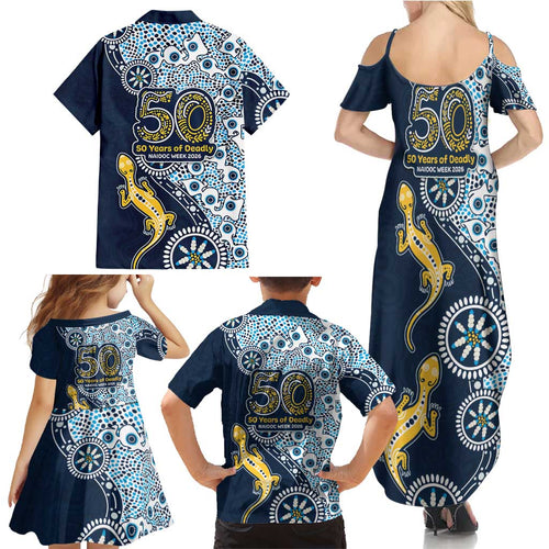 Gold Coast Titans NAIDOC Week 2026 Family Matching Summer Maxi Dress and Hawaiian Shirt Aboriginal Lizard Dot Painting - 50 Years of Deadly
