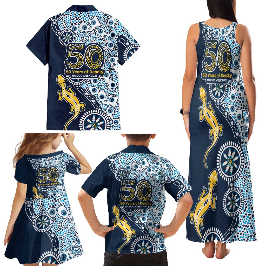 Gold Coast Titans NAIDOC Week 2026 Family Matching Tank Maxi Dress and Hawaiian Shirt Aboriginal Lizard Dot Painting - 50 Years of Deadly