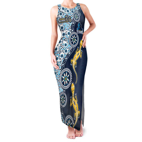 Gold Coast Titans NAIDOC Week 2026 Family Matching Tank Maxi Dress and Hawaiian Shirt Aboriginal Lizard Dot Painting - 50 Years of Deadly