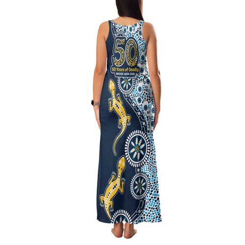 Gold Coast Titans NAIDOC Week 2026 Family Matching Tank Maxi Dress and Hawaiian Shirt Aboriginal Lizard Dot Painting - 50 Years of Deadly