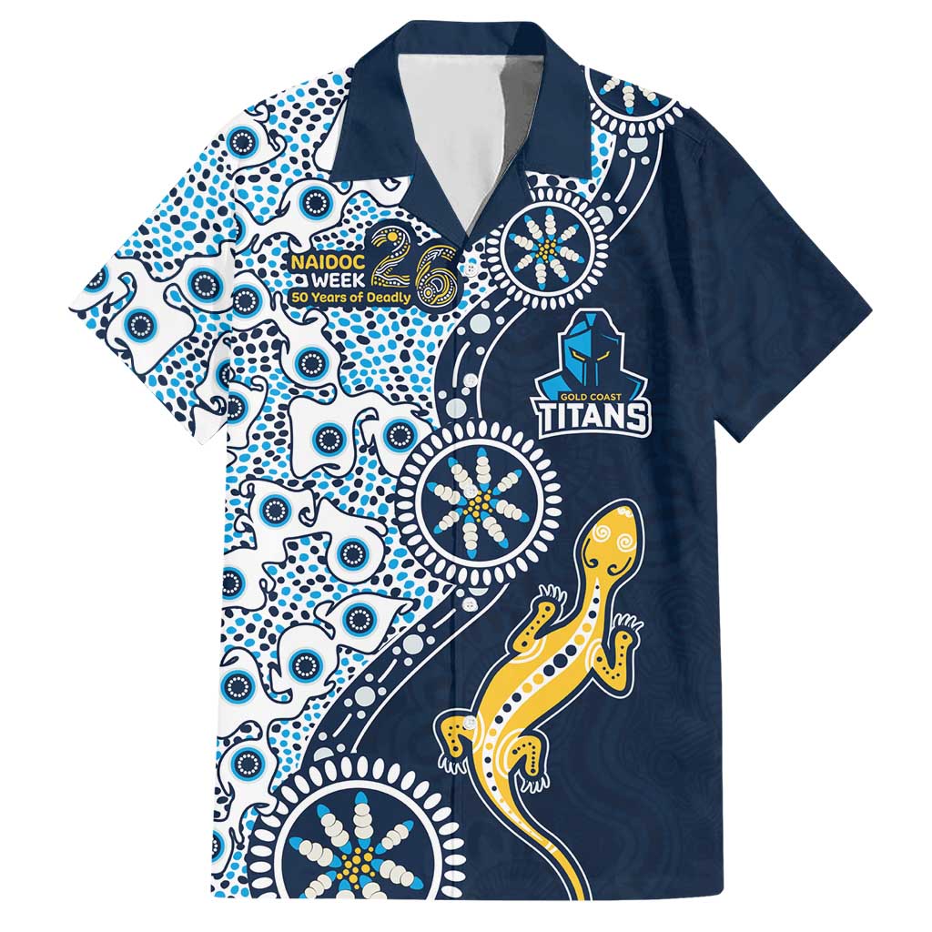 Gold Coast Titans NAIDOC Week 2026 Hawaiian Shirt Aboriginal Lizard Dot Painting - 50 Years of Deadly