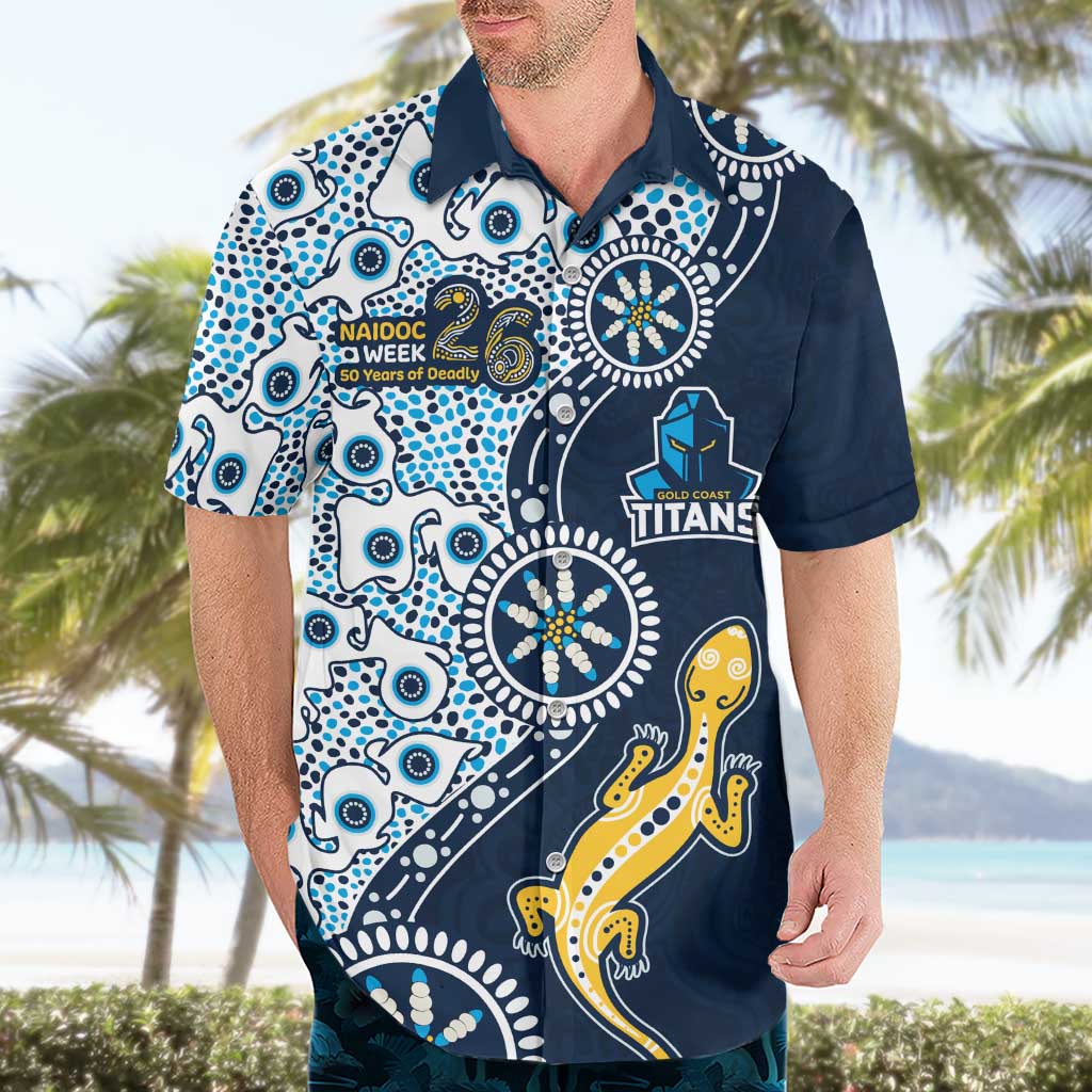 Gold Coast Titans NAIDOC Week 2026 Hawaiian Shirt Aboriginal Lizard Dot Painting - 50 Years of Deadly