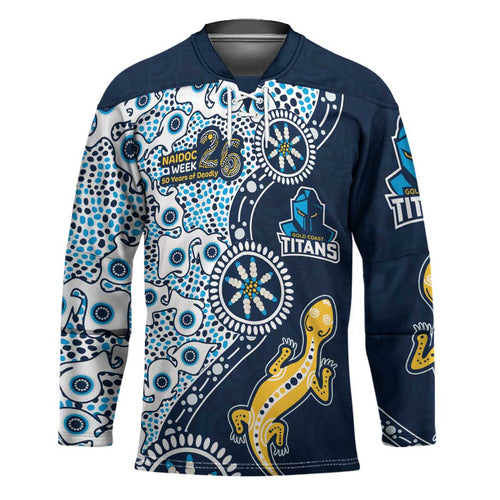 Gold Coast Titans NAIDOC Week 2026 Hockey Jersey Aboriginal Lizard Dot Painting - 50 Years of Deadly