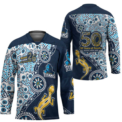 Gold Coast Titans NAIDOC Week 2026 Hockey Jersey Aboriginal Lizard Dot Painting - 50 Years of Deadly