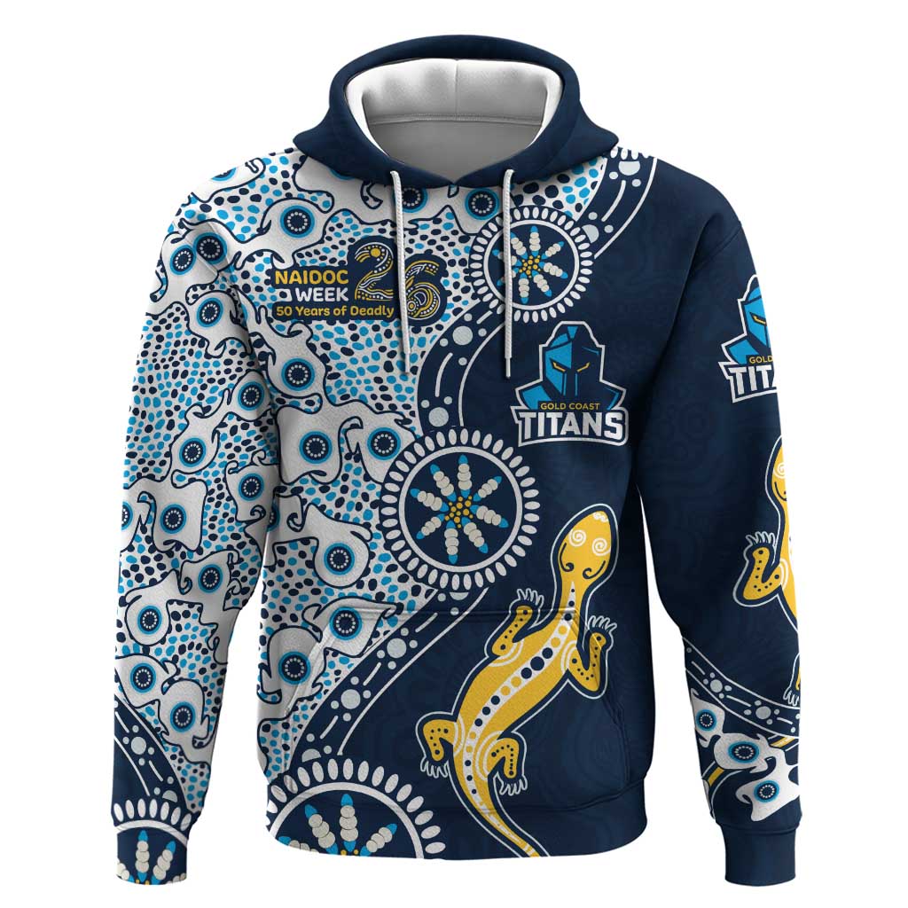 Gold Coast Titans NAIDOC Week 2026 Hoodie Aboriginal Lizard Dot Painting - 50 Years of Deadly