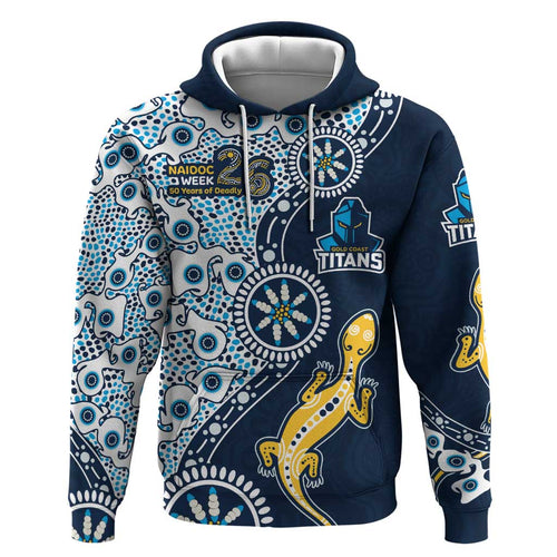 Gold Coast Titans NAIDOC Week 2026 Hoodie Aboriginal Lizard Dot Painting - 50 Years of Deadly