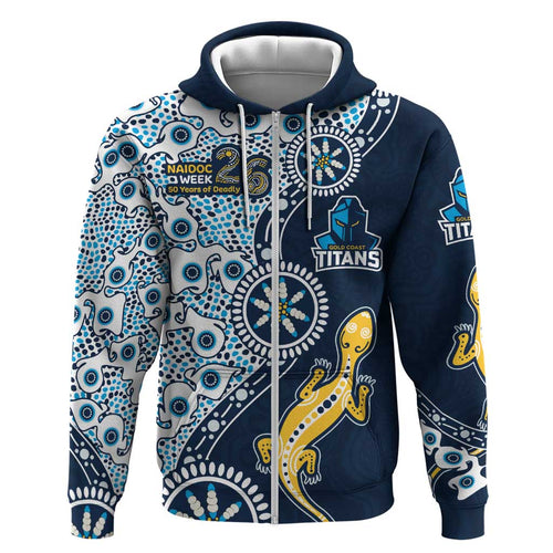 Gold Coast Titans NAIDOC Week 2026 Hoodie Aboriginal Lizard Dot Painting - 50 Years of Deadly