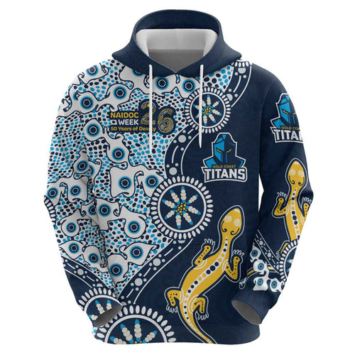 Gold Coast Titans NAIDOC Week 2026 Hoodie Aboriginal Lizard Dot Painting - 50 Years of Deadly