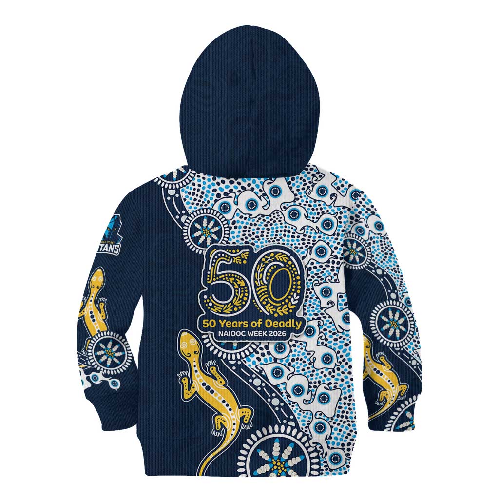 Gold Coast Titans NAIDOC Week 2026 Kid Hoodie Aboriginal Lizard Dot Painting - 50 Years of Deadly