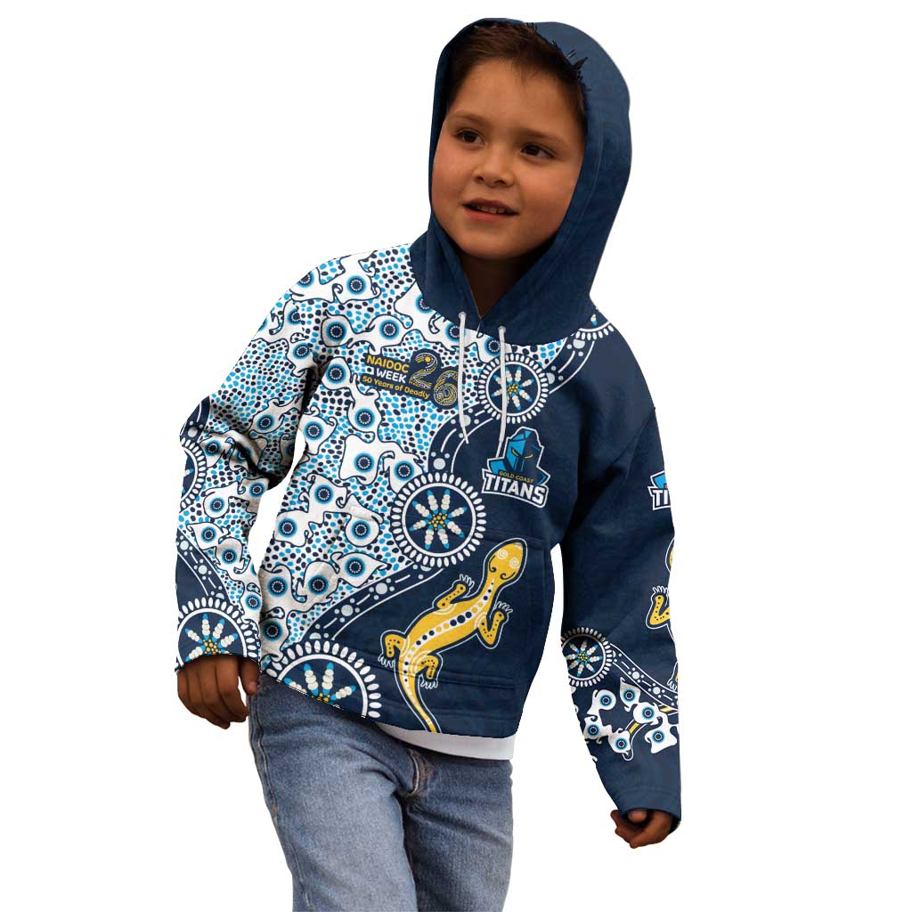 Gold Coast Titans NAIDOC Week 2026 Kid Hoodie Aboriginal Lizard Dot Painting - 50 Years of Deadly