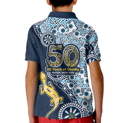 Gold Coast Titans NAIDOC Week 2026 Kid Polo Shirt Aboriginal Lizard Dot Painting - 50 Years of Deadly