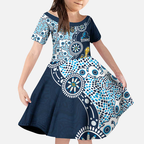 Gold Coast Titans NAIDOC Week 2026 Kid Short Sleeve Dress Aboriginal Lizard Dot Painting - 50 Years of Deadly