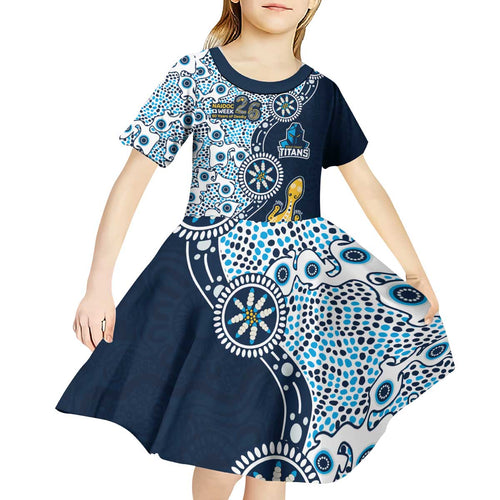 Gold Coast Titans NAIDOC Week 2026 Kid Short Sleeve Dress Aboriginal Lizard Dot Painting - 50 Years of Deadly