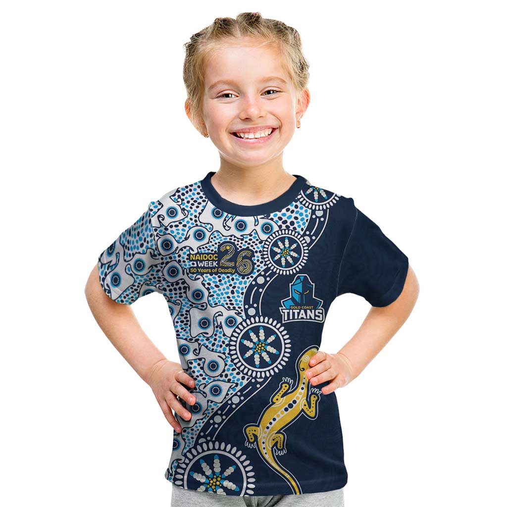 Gold Coast Titans NAIDOC Week 2026 Kid T Shirt Aboriginal Lizard Dot Painting - 50 Years of Deadly