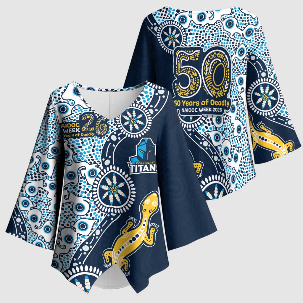 Gold Coast Titans NAIDOC Week 2026 Kimono Sleeve Blouse Aboriginal Lizard Dot Painting - 50 Years of Deadly