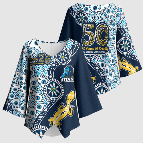 Gold Coast Titans NAIDOC Week 2026 Kimono Sleeve Blouse Aboriginal Lizard Dot Painting - 50 Years of Deadly