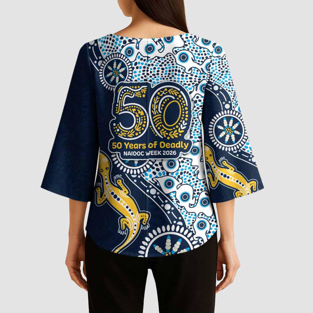 Gold Coast Titans NAIDOC Week 2026 Kimono Sleeve Blouse Aboriginal Lizard Dot Painting - 50 Years of Deadly