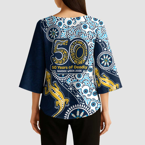 Gold Coast Titans NAIDOC Week 2026 Kimono Sleeve Blouse Aboriginal Lizard Dot Painting - 50 Years of Deadly