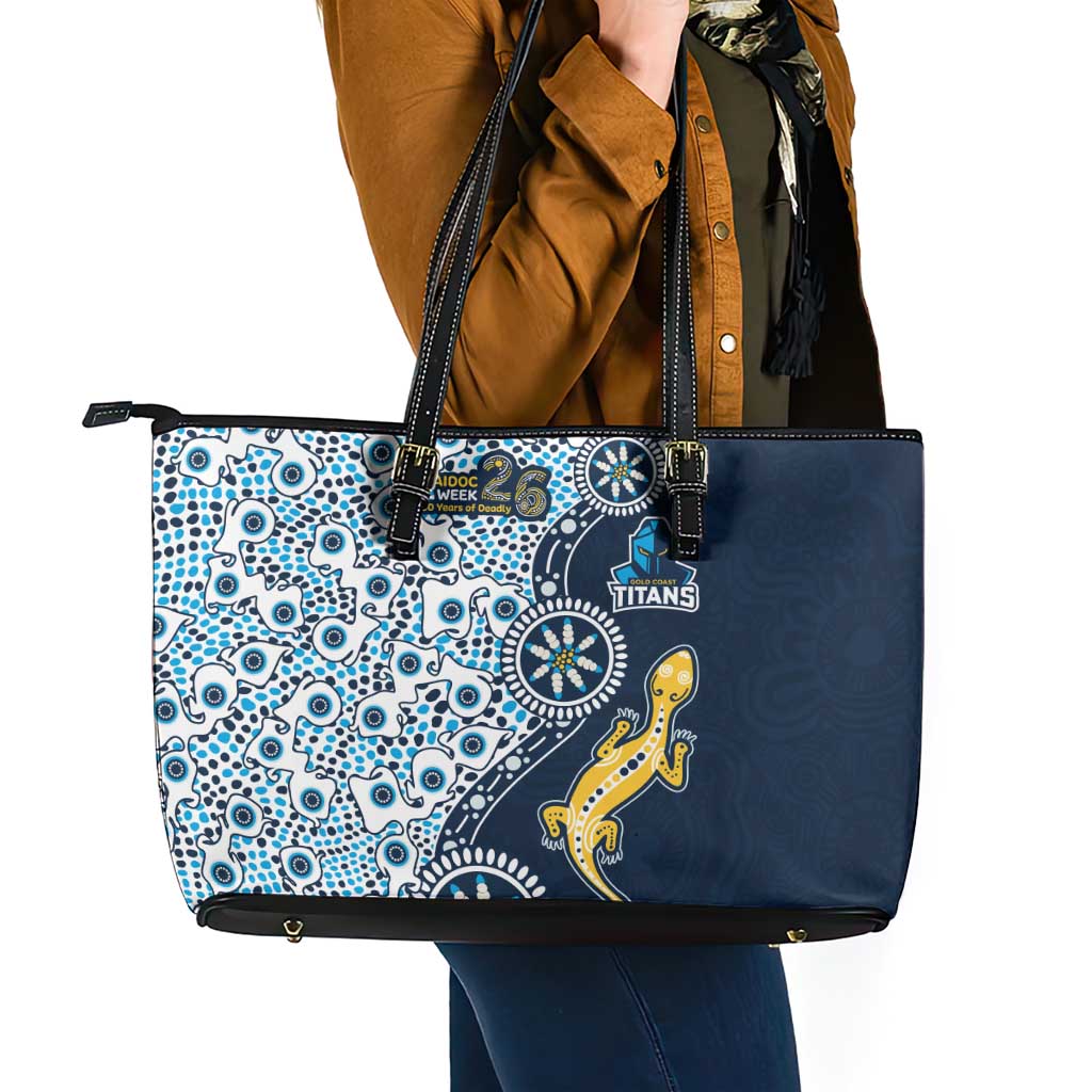 Gold Coast Titans NAIDOC Week 2026 Leather Tote Bag Aboriginal Lizard Dot Painting - 50 Years of Deadly