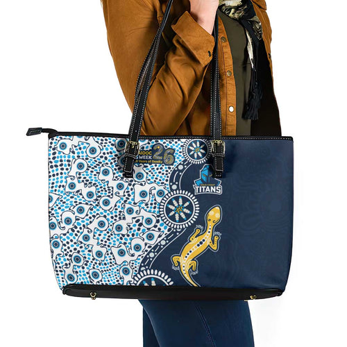 Gold Coast Titans NAIDOC Week 2026 Leather Tote Bag Aboriginal Lizard Dot Painting - 50 Years of Deadly