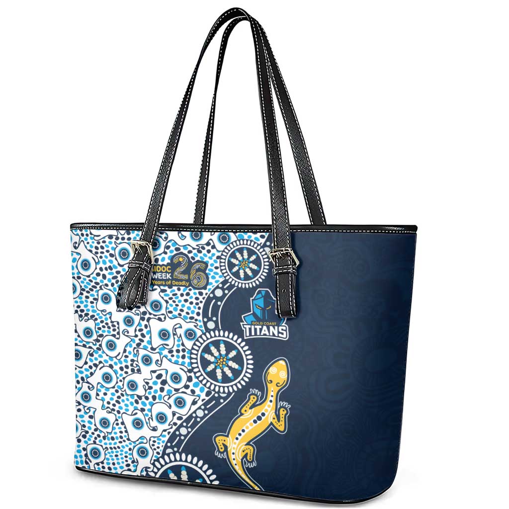 Gold Coast Titans NAIDOC Week 2026 Leather Tote Bag Aboriginal Lizard Dot Painting - 50 Years of Deadly