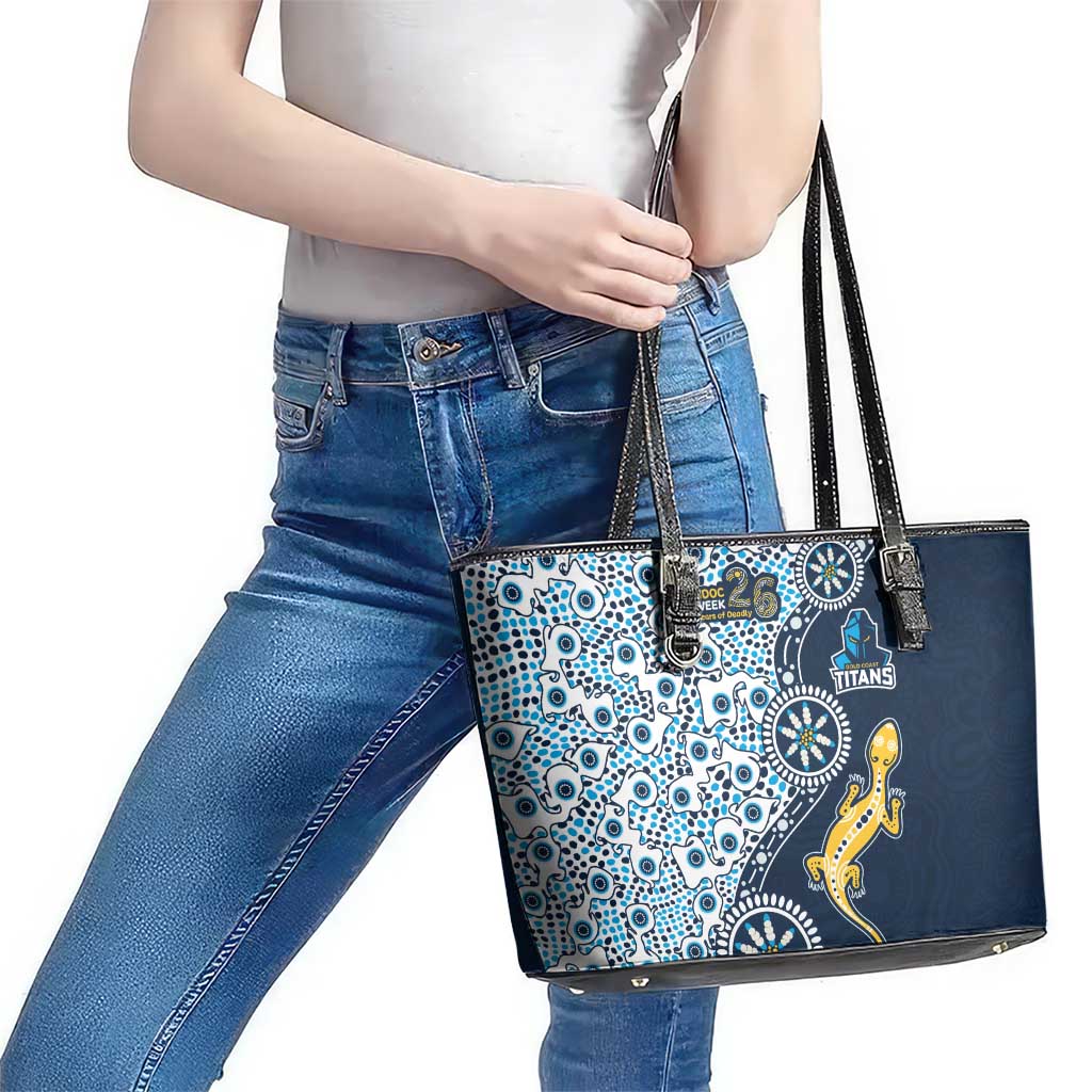 Gold Coast Titans NAIDOC Week 2026 Leather Tote Bag Aboriginal Lizard Dot Painting - 50 Years of Deadly
