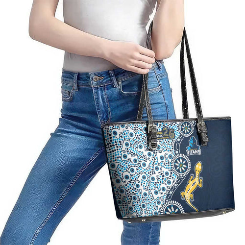 Gold Coast Titans NAIDOC Week 2026 Leather Tote Bag Aboriginal Lizard Dot Painting - 50 Years of Deadly