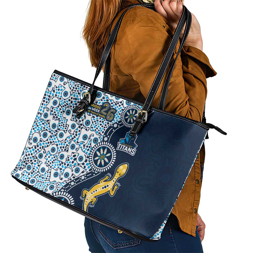 Gold Coast Titans NAIDOC Week 2026 Leather Tote Bag Aboriginal Lizard Dot Painting - 50 Years of Deadly