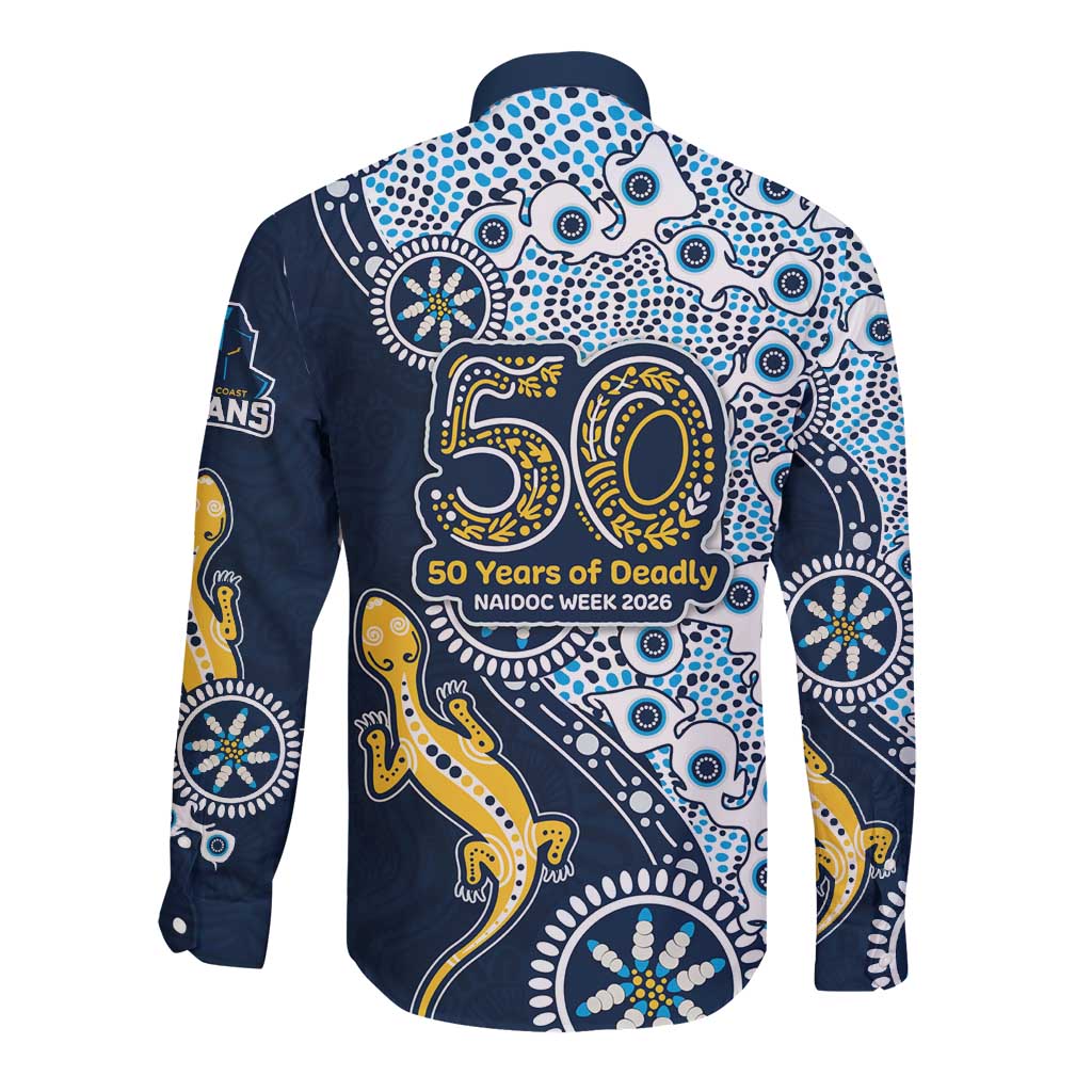 Gold Coast Titans NAIDOC Week 2026 Long Sleeve Button Shirt Aboriginal Lizard Dot Painting - 50 Years of Deadly