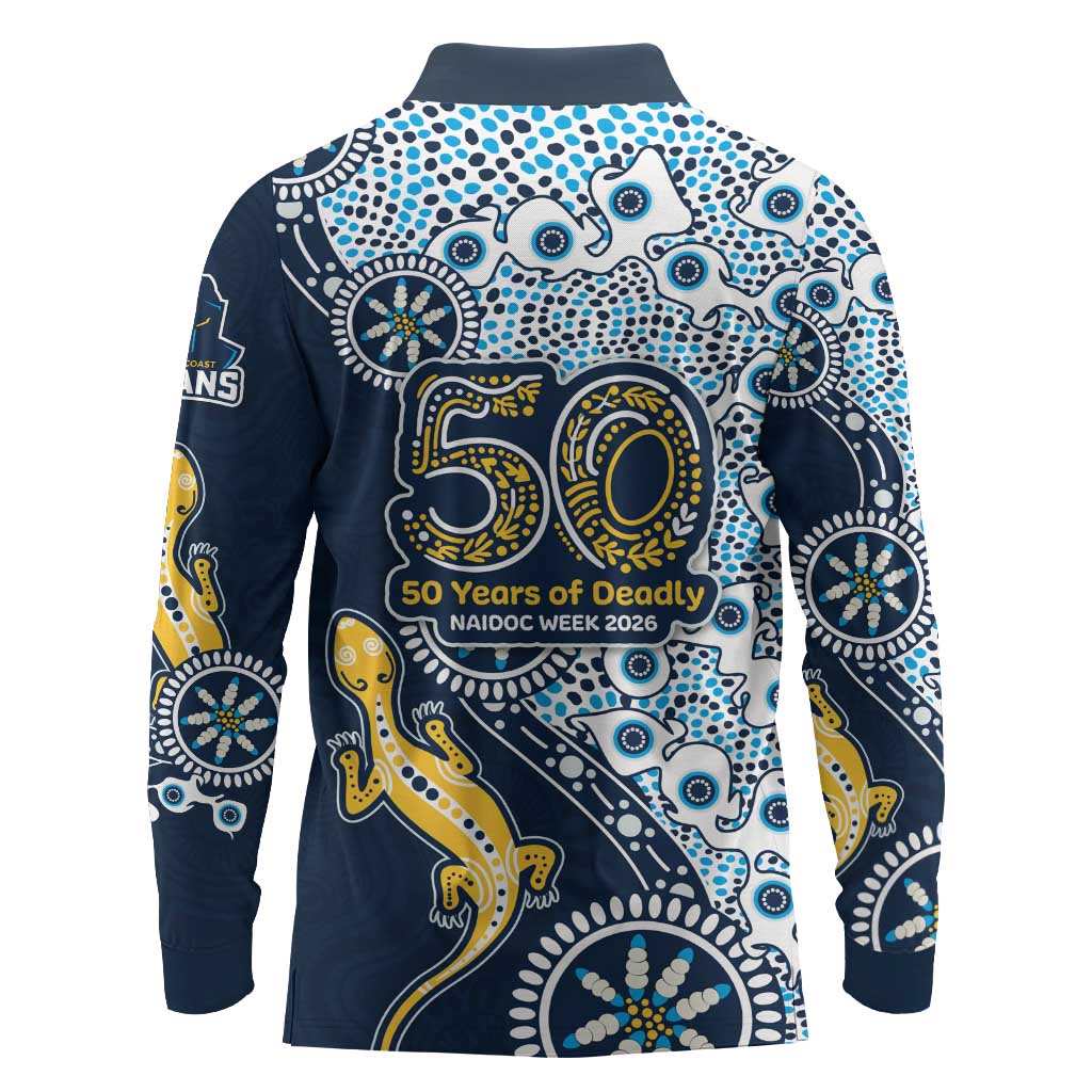 Gold Coast Titans NAIDOC Week 2026 Long Sleeve Polo Shirt Aboriginal Lizard Dot Painting - 50 Years of Deadly
