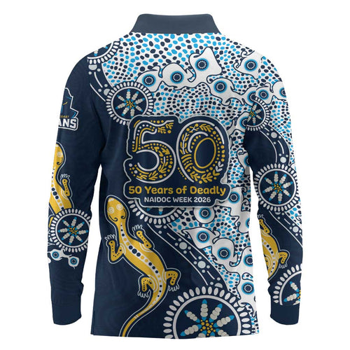 Gold Coast Titans NAIDOC Week 2026 Long Sleeve Polo Shirt Aboriginal Lizard Dot Painting - 50 Years of Deadly