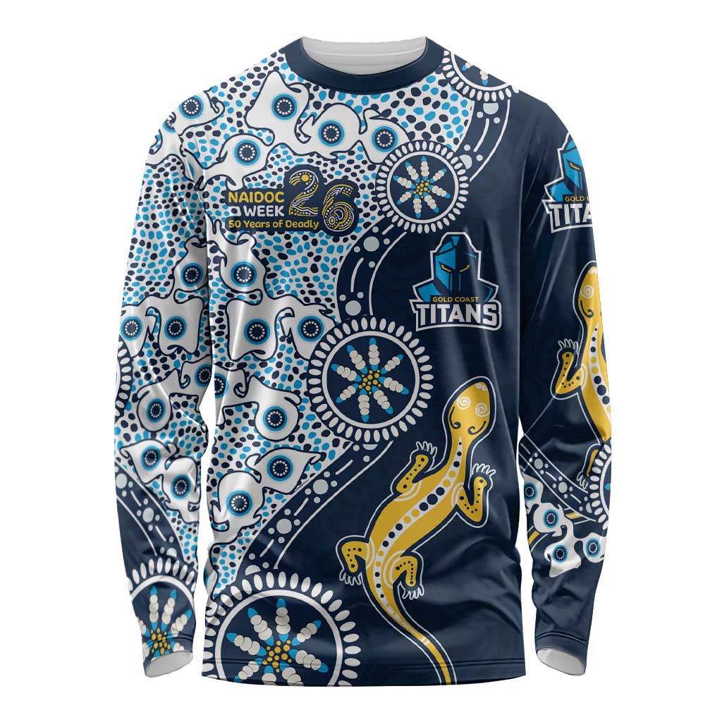 Gold Coast Titans NAIDOC Week 2026 Long Sleeve Shirt Aboriginal Lizard Dot Painting - 50 Years of Deadly