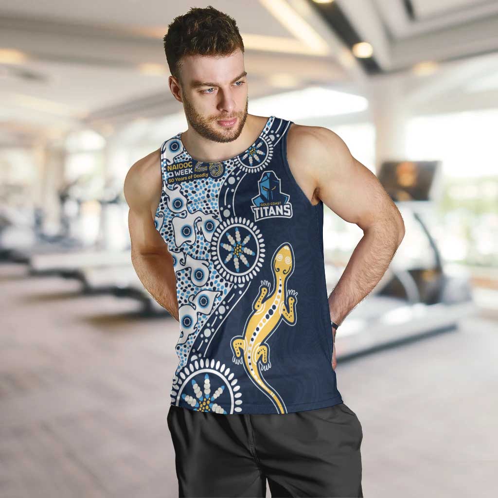 Gold Coast Titans NAIDOC Week 2026 Men Tank Top Aboriginal Lizard Dot Painting - 50 Years of Deadly