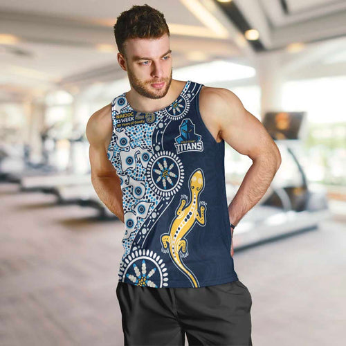 Gold Coast Titans NAIDOC Week 2026 Men Tank Top Aboriginal Lizard Dot Painting - 50 Years of Deadly