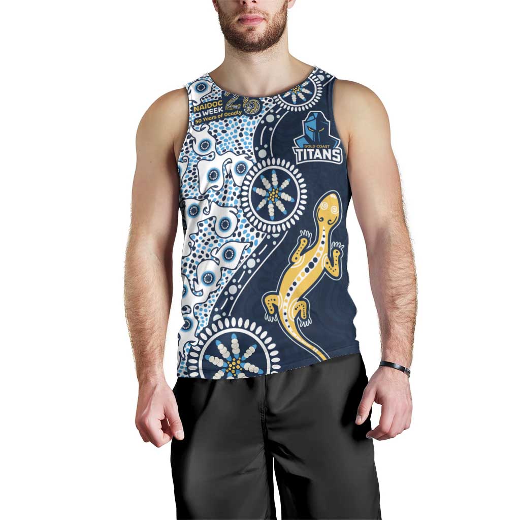 Gold Coast Titans NAIDOC Week 2026 Men Tank Top Aboriginal Lizard Dot Painting - 50 Years of Deadly