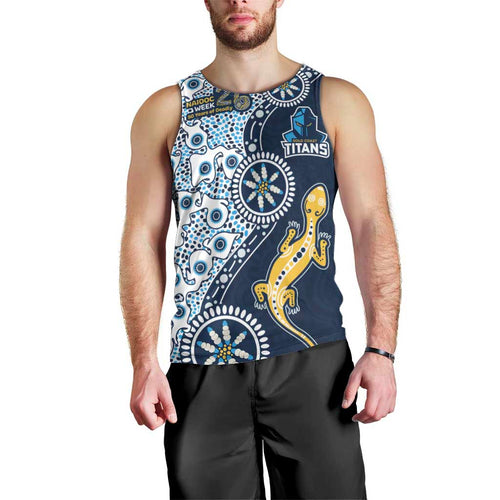 Gold Coast Titans NAIDOC Week 2026 Men Tank Top Aboriginal Lizard Dot Painting - 50 Years of Deadly