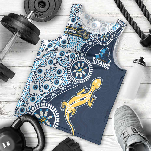 Gold Coast Titans NAIDOC Week 2026 Men Tank Top Aboriginal Lizard Dot Painting - 50 Years of Deadly