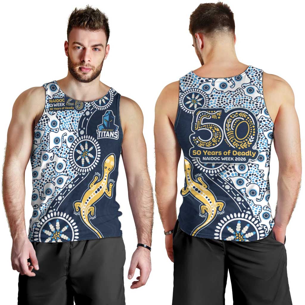 Gold Coast Titans NAIDOC Week 2026 Men Tank Top Aboriginal Lizard Dot Painting - 50 Years of Deadly