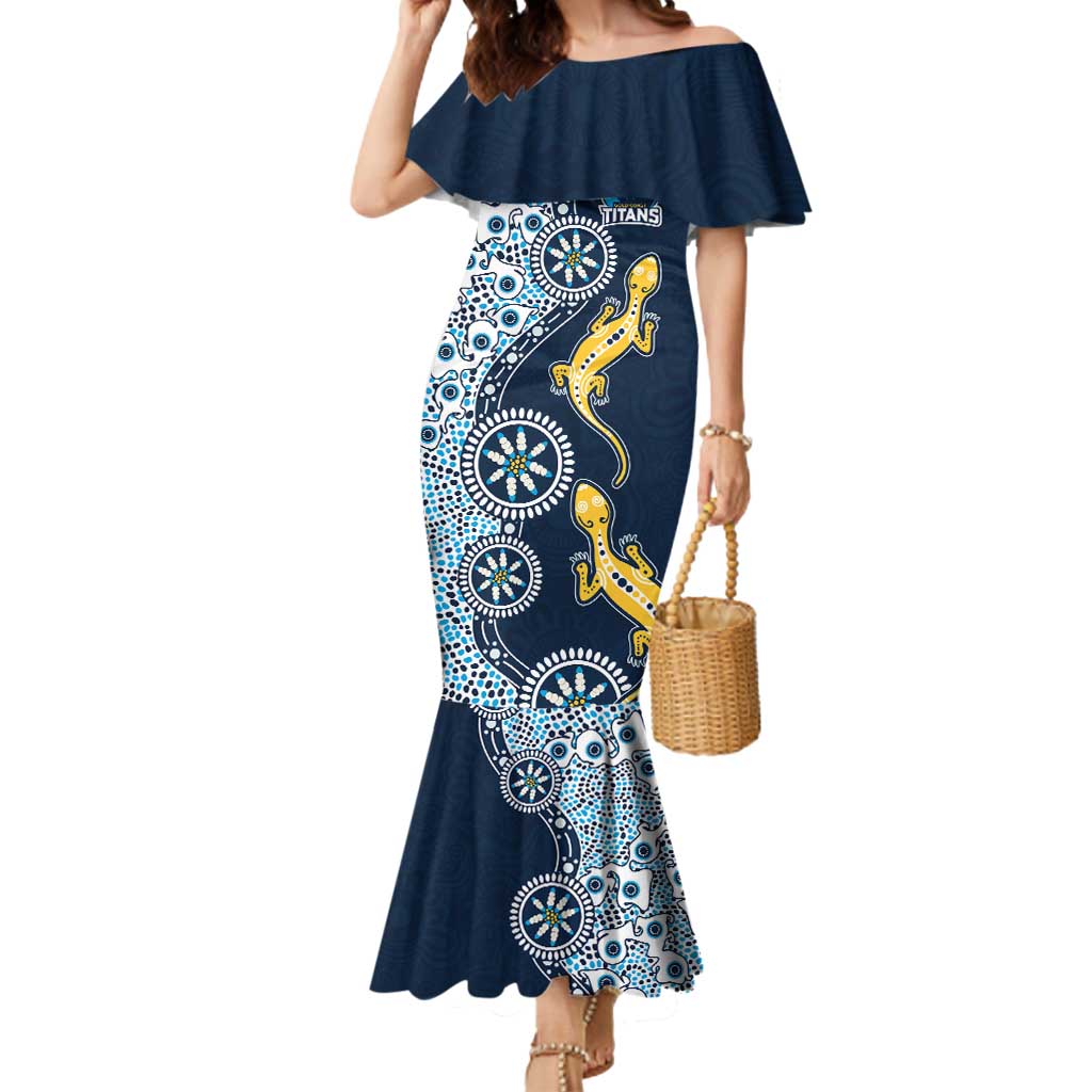 Gold Coast Titans NAIDOC Week 2026 Mermaid Dress Aboriginal Lizard Dot Painting - 50 Years of Deadly