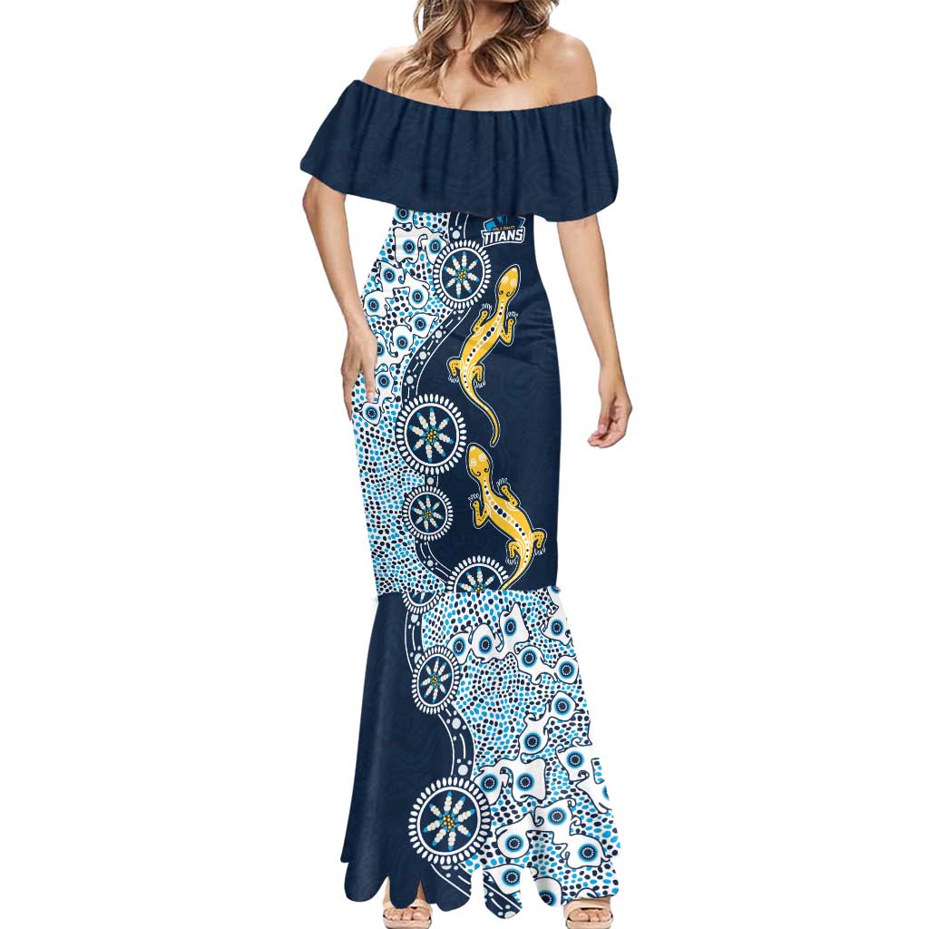 Gold Coast Titans NAIDOC Week 2026 Mermaid Dress Aboriginal Lizard Dot Painting - 50 Years of Deadly