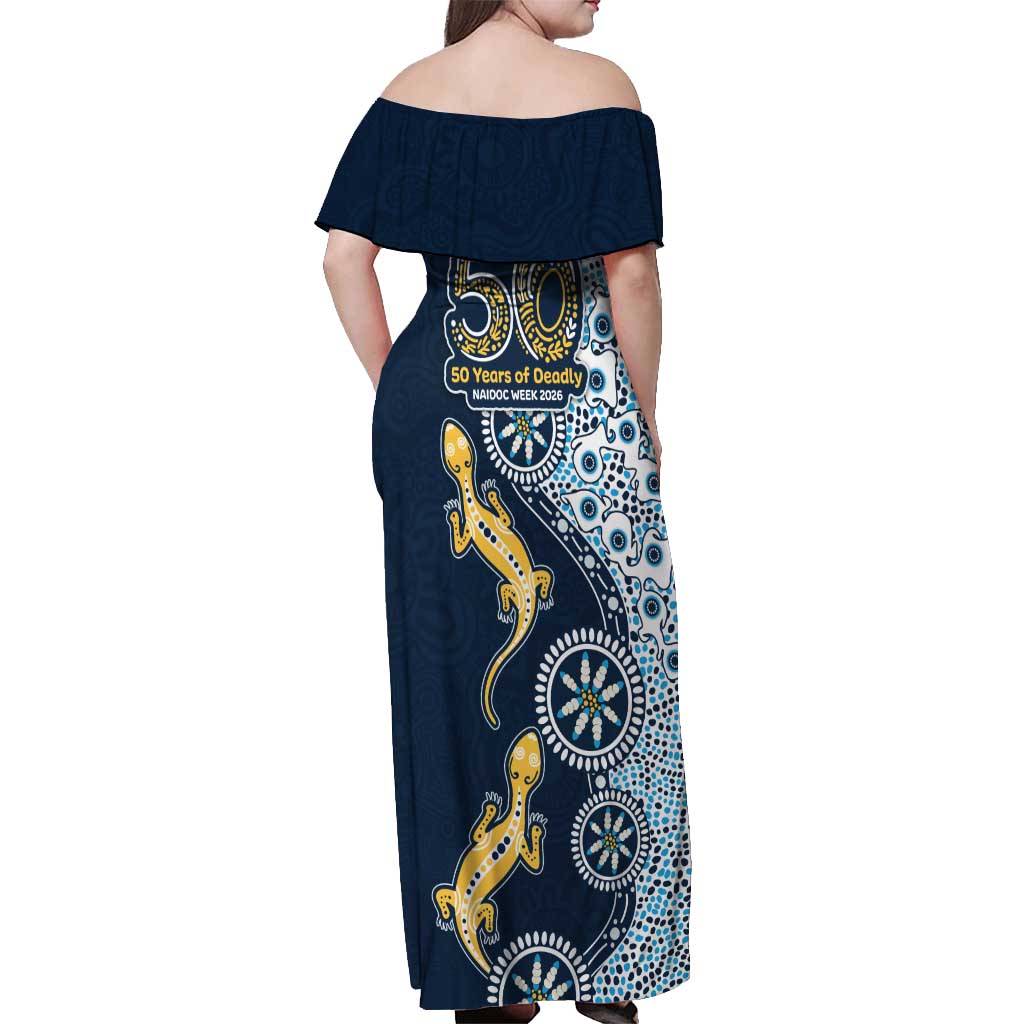 Gold Coast Titans NAIDOC Week 2026 Off Shoulder Maxi Dress Aboriginal Lizard Dot Painting - 50 Years of Deadly