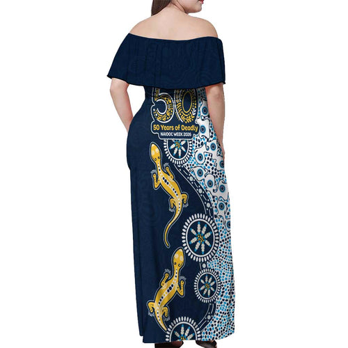 Gold Coast Titans NAIDOC Week 2026 Off Shoulder Maxi Dress Aboriginal Lizard Dot Painting - 50 Years of Deadly