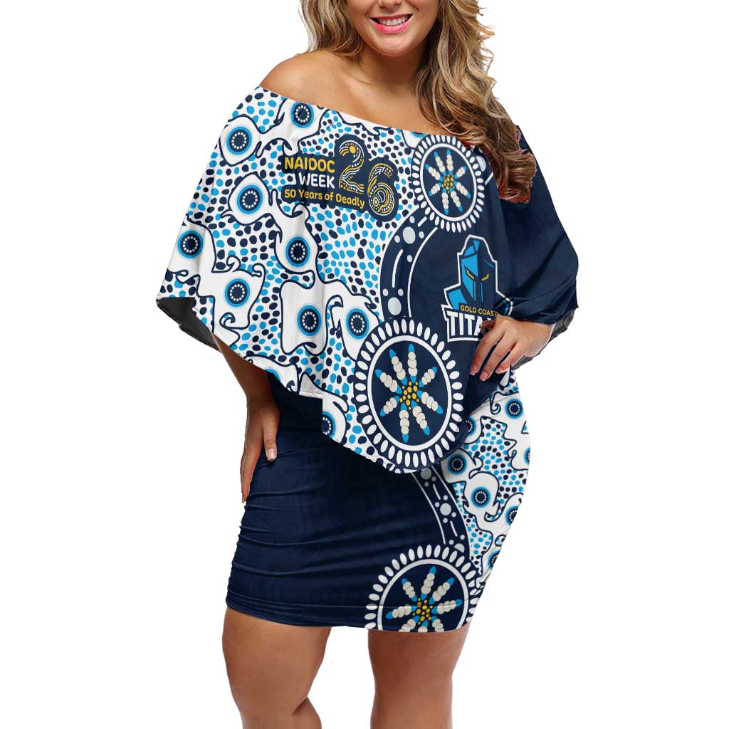 Gold Coast Titans NAIDOC Week 2026 Off Shoulder Short Dress Aboriginal Lizard Dot Painting - 50 Years of Deadly