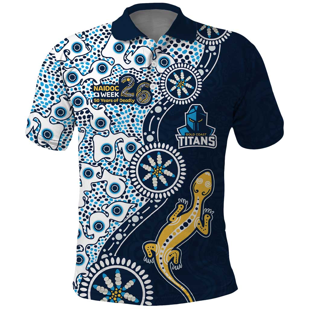 Gold Coast Titans NAIDOC Week 2026 Polo Shirt Aboriginal Lizard Dot Painting - 50 Years of Deadly