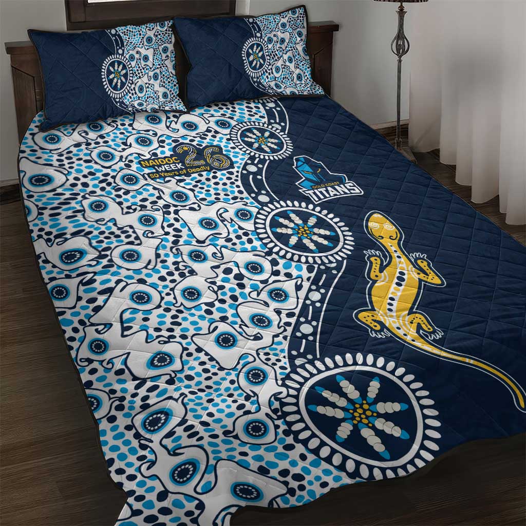 Gold Coast Titans NAIDOC Week 2026 Quilt Bed Set Aboriginal Lizard Dot Painting - 50 Years of Deadly