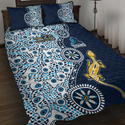 Gold Coast Titans NAIDOC Week 2026 Quilt Bed Set Aboriginal Lizard Dot Painting - 50 Years of Deadly