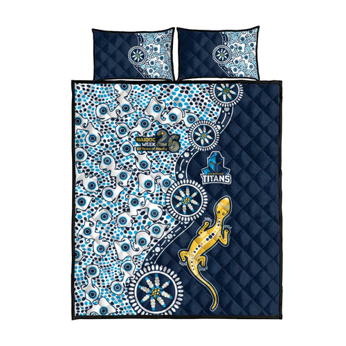 Gold Coast Titans NAIDOC Week 2026 Quilt Bed Set Aboriginal Lizard Dot Painting - 50 Years of Deadly