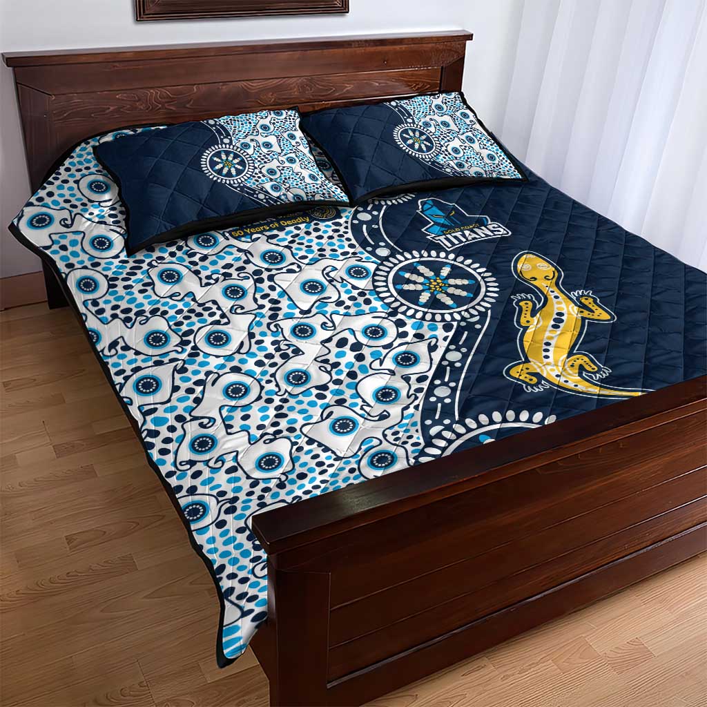 Gold Coast Titans NAIDOC Week 2026 Quilt Bed Set Aboriginal Lizard Dot Painting - 50 Years of Deadly